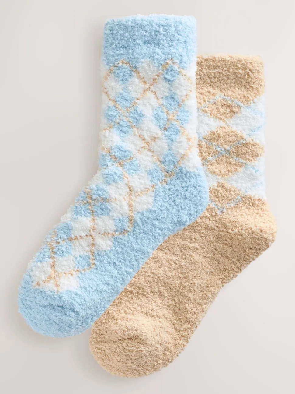 Blauw/Naturel Argyle - Set van 2 paar behaaglijke enkelsokken
