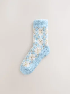 Blauw/Naturel Argyle - Set van 2 paar behaaglijke enkelsokken