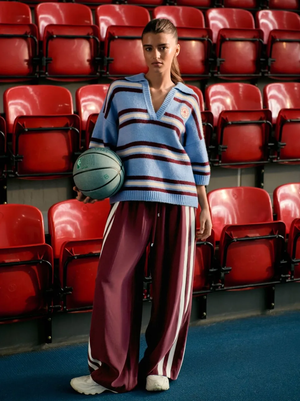 Blauw/rood gestreept - Open Collar Polo Half Sleeve Jumper With Wool