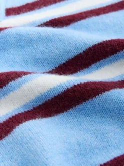 Blauw/rood gestreept - Open Collar Polo Half Sleeve Jumper With Wool