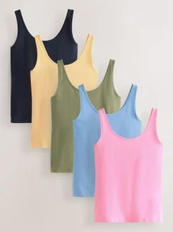 Blauw/roze/saliegroen/havermout/zwart - Set van 5 hemdjes met dik bandje