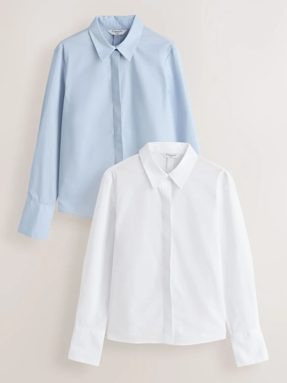Blauw/wit - Fitted Stretch Essential Long Sleeve Shirts 2 Pack