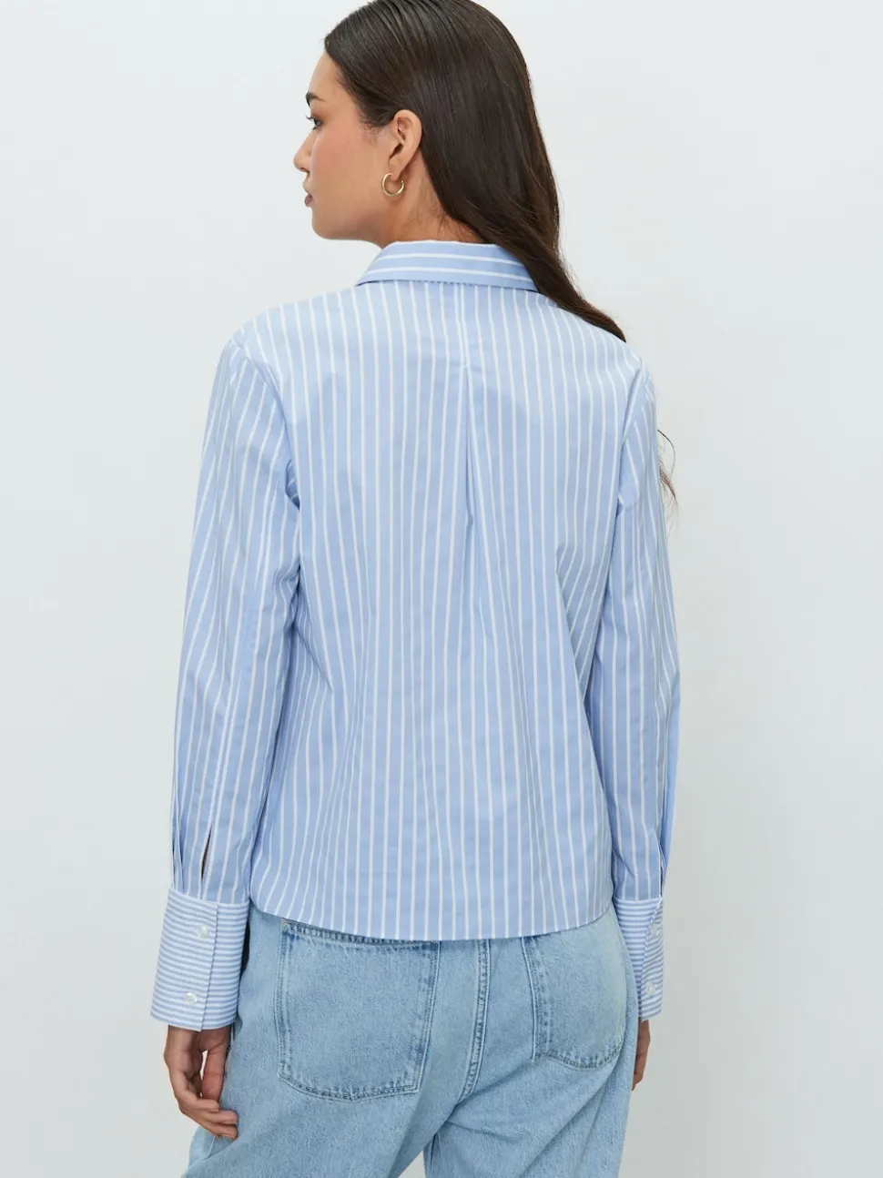 Blauw/witte streep - Fitted Stretch Essential Long Sleeve Shirt