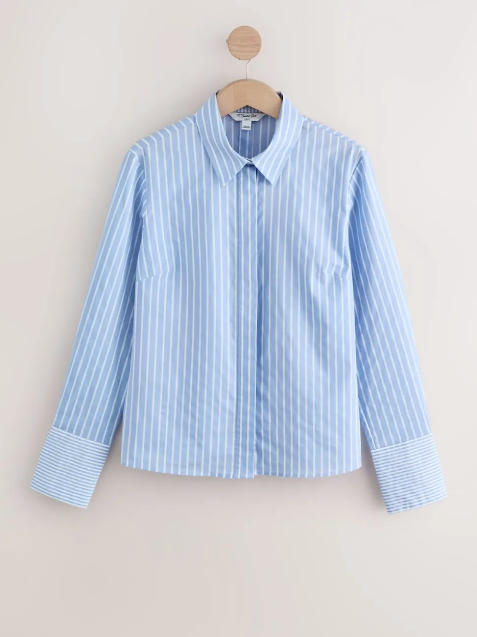 Blauw/witte streep - Fitted Stretch Essential Long Sleeve Shirt