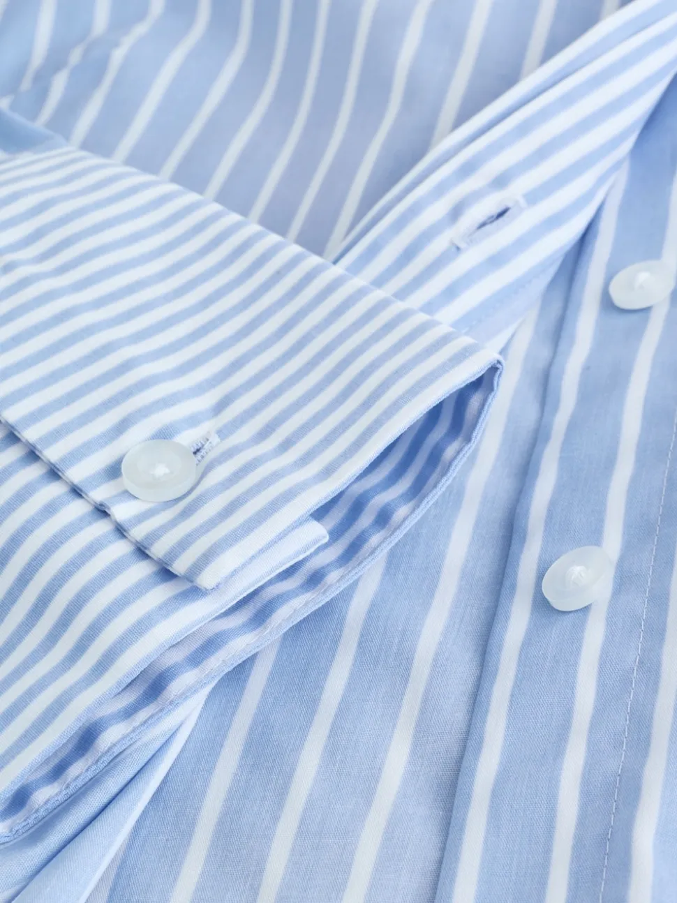 Blauw/witte streep - Fitted Stretch Essential Long Sleeve Shirt