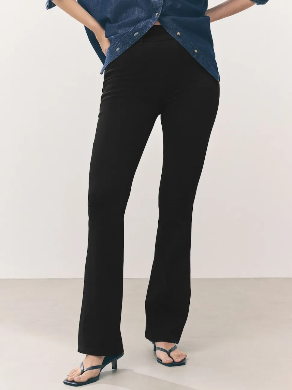 Blauw/Zwart - Set van 2 lange jersey denim bootcut leggings