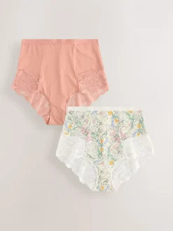 Bloemenprint/Bleekroze - Vormgevende kanten slipjes 2 set