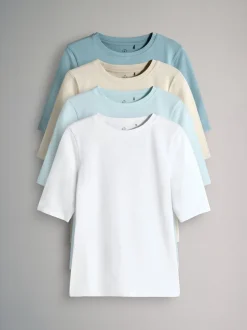 Blue/Light Blue/Cream/White - The Set 4 Pack Crew Neck Half Sleeve T-Shirts