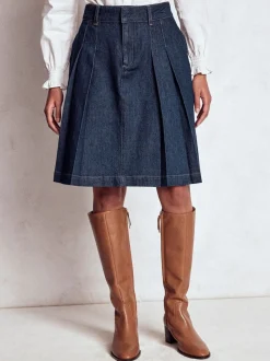 Boden Pleated Denim Skirt