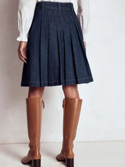 Boden Pleated Denim Skirt