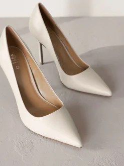 Bone wit - Leren spitse pumps