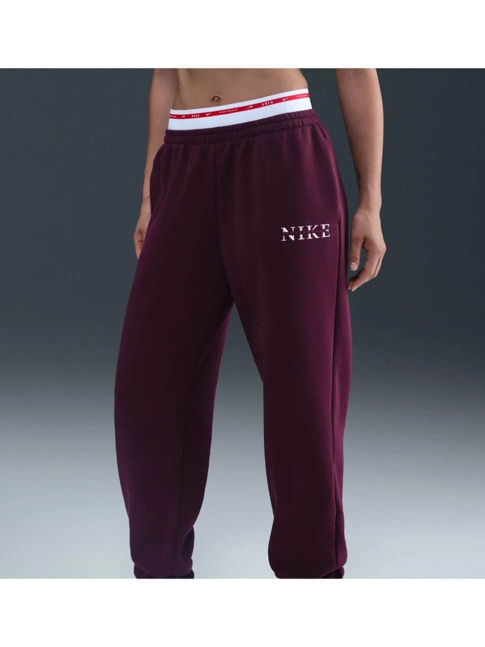 Bordeaux Burgundy - Nike oversized Phoenix fleece joggingbroek met hoge taille en grafisch logo