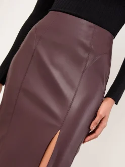 Bordeaux Rood imitatieleer - Lipsy - Midi-rok met zijsplit