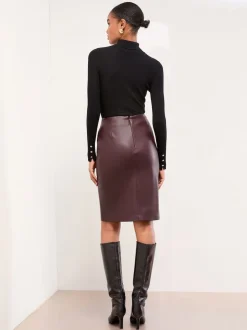 Bordeaux Rood imitatieleer - Lipsy - Midi-rok met zijsplit