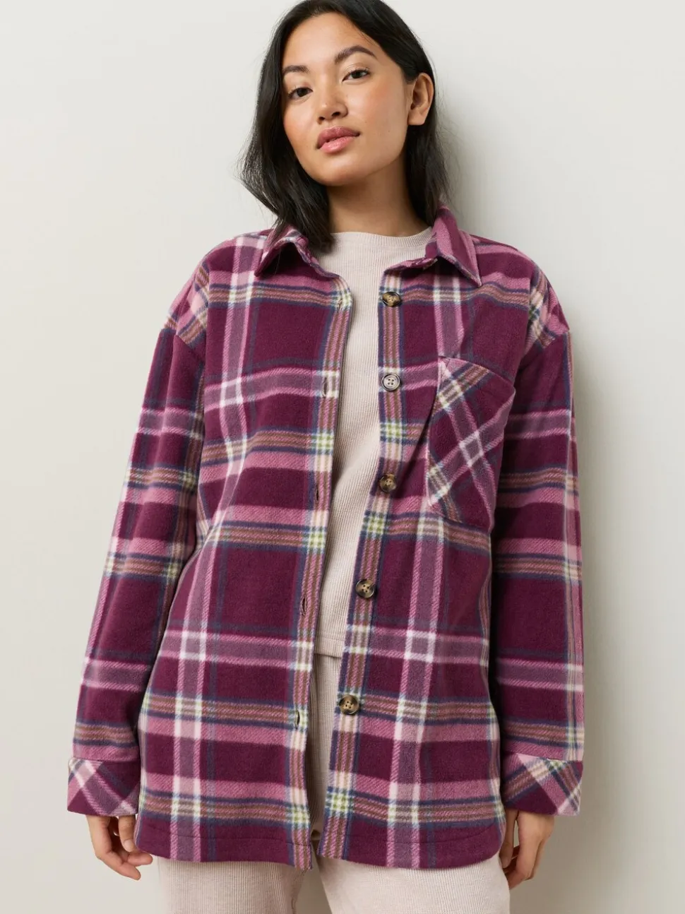 Bordeauxrode ruit - Polar Fleece Shacket