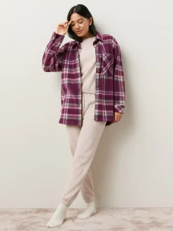 Bordeauxrode ruit - Polar Fleece Shacket