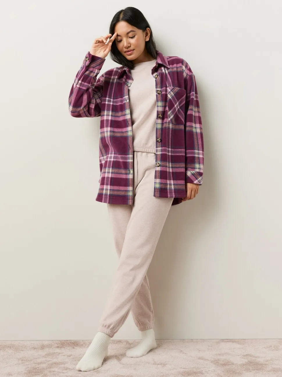 Bordeauxrode ruit - Polar Fleece Shacket
