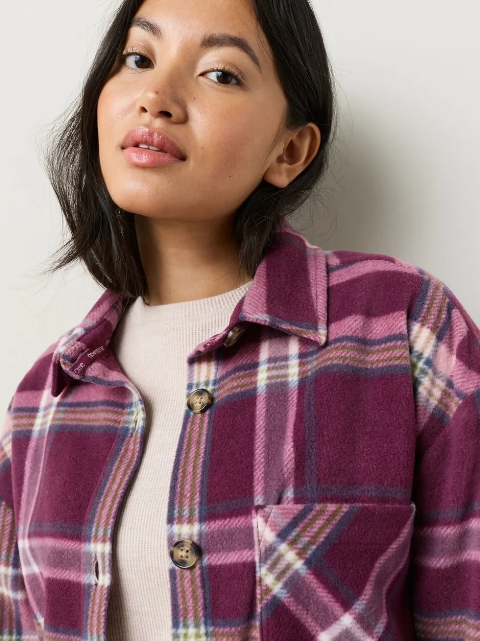 Bordeauxrode ruit - Polar Fleece Shacket