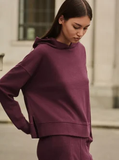 Bordeauxrood - Behaaglijk zacht aanvoelend geribbeld overhead sweatshirt met capuchon