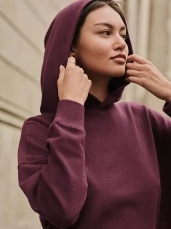 Bordeauxrood - Behaaglijk zacht aanvoelend geribbeld overhead sweatshirt met capuchon