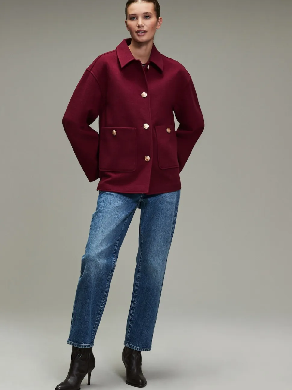 Bordeauxrood - Brushed Collared Jacket