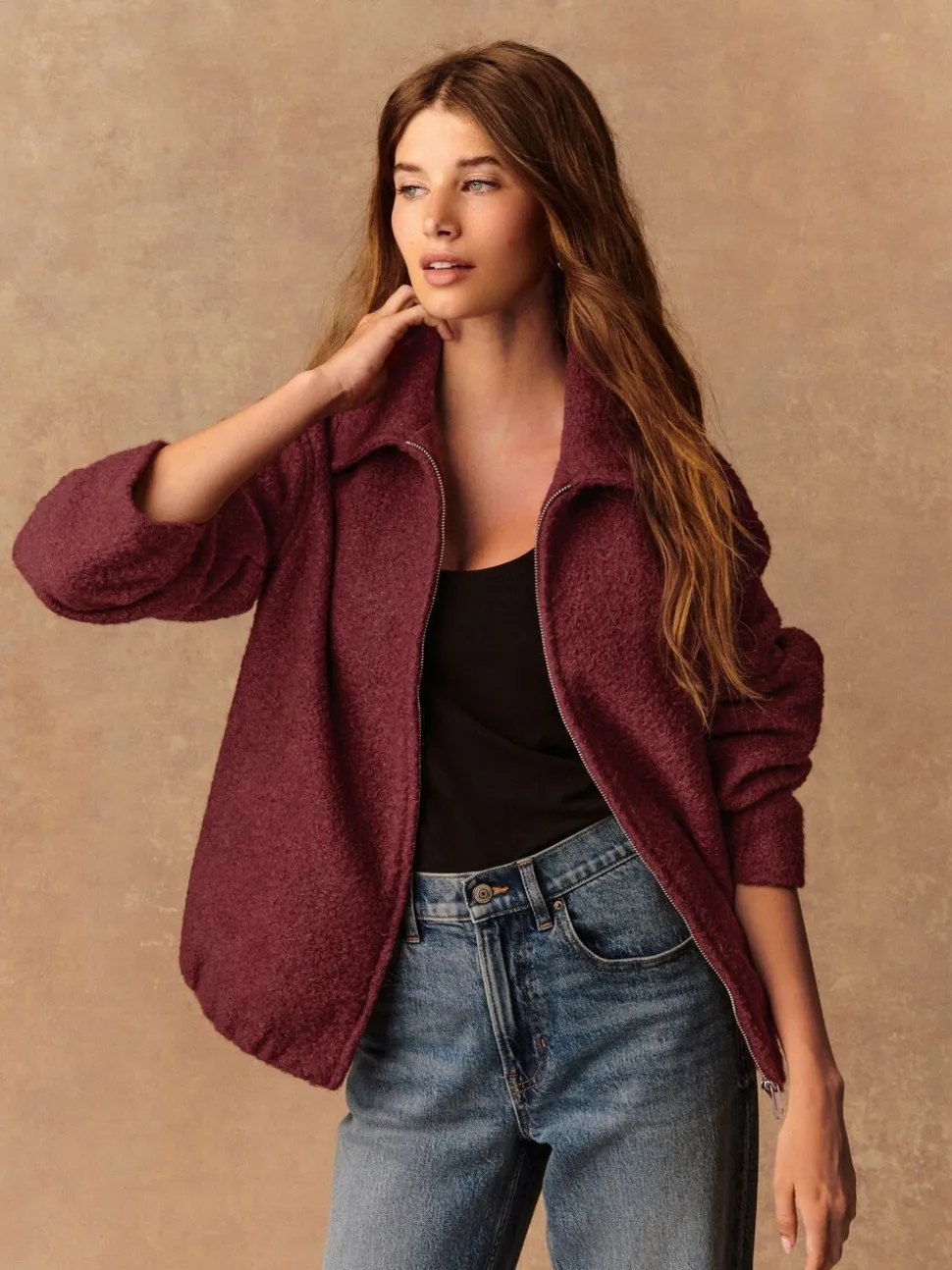 Bordeauxrood - Coatigan Bomber Jacket
