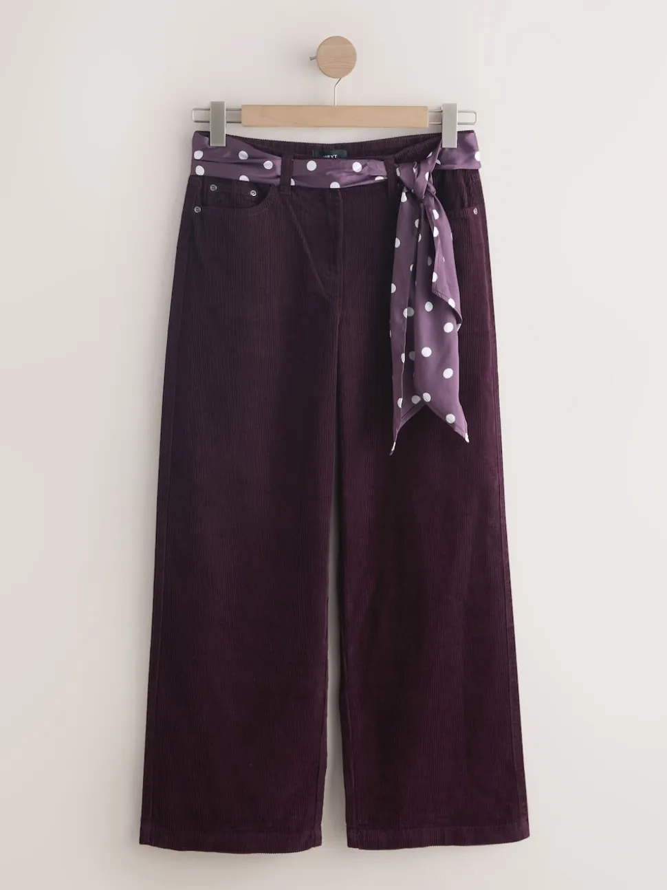 Bordeauxrood - Cord Wide Leg Trousers With Scarf
