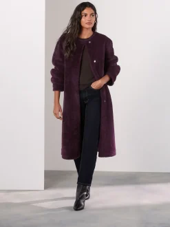 Bordeauxrood - Faux Fur Collarless Coat