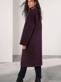 Bordeauxrood - Faux Fur Collarless Coat