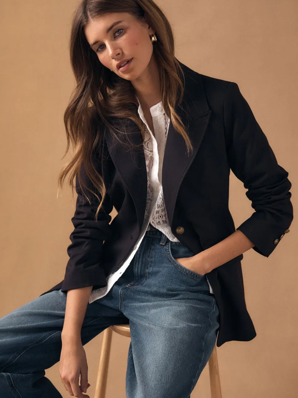 Bordeauxrood - Fitted Single Breasted Blazer