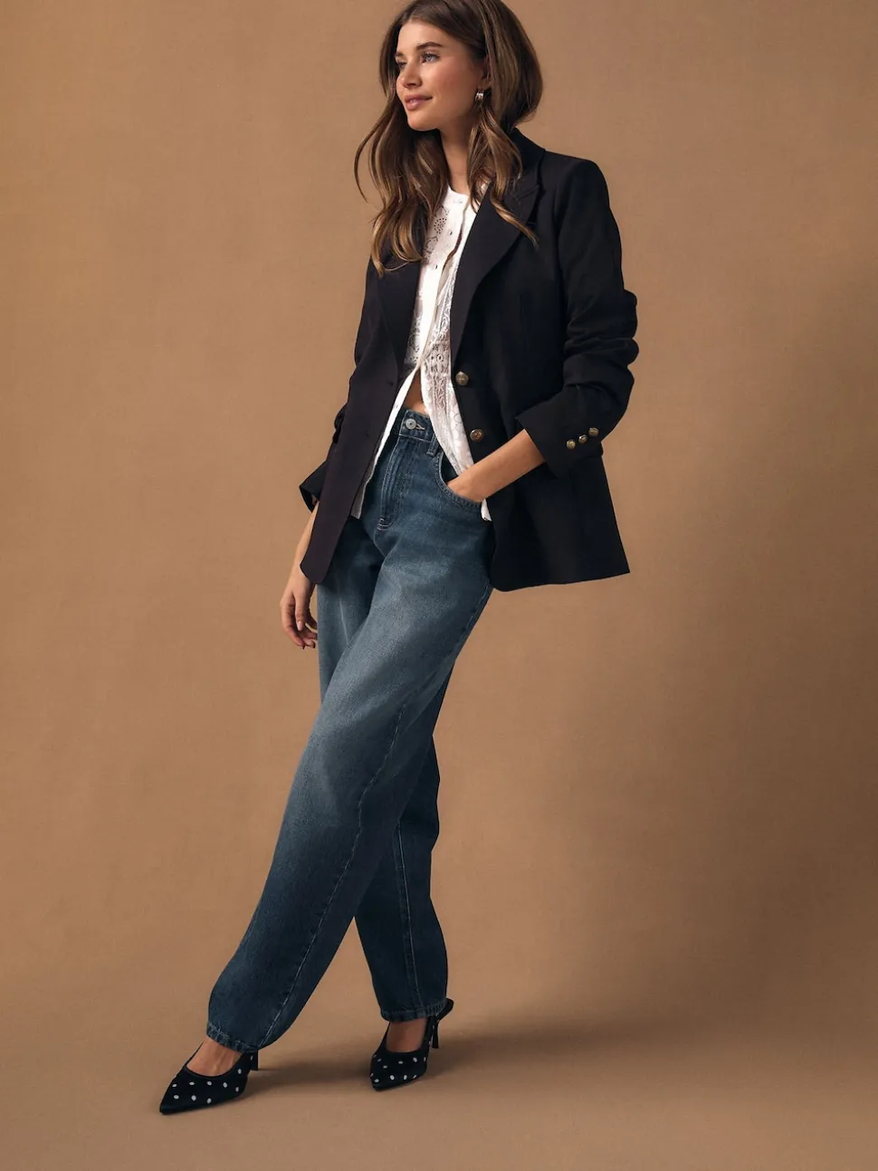 Bordeauxrood - Fitted Single Breasted Blazer