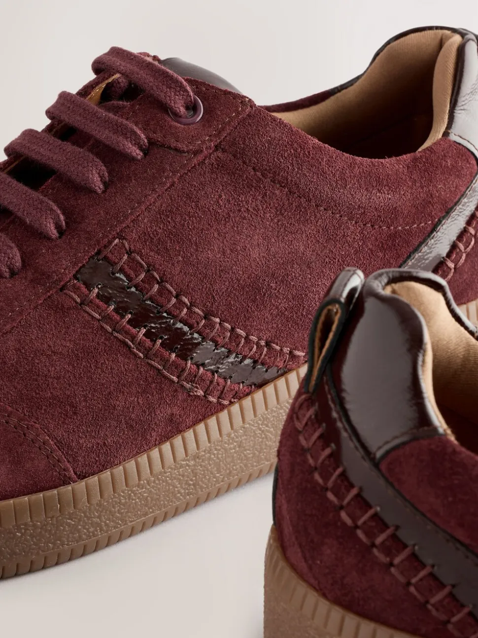 Bordeauxrood - Forever Comfort® leren vetersneakers met dikke zool
