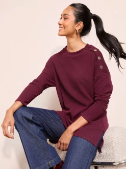 Bordeauxrood - Friends Like These Button Detail Rib Tunic