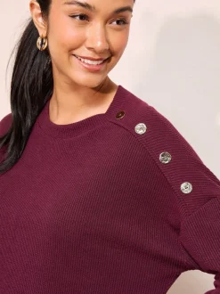 Bordeauxrood - Friends Like These Button Detail Rib Tunic