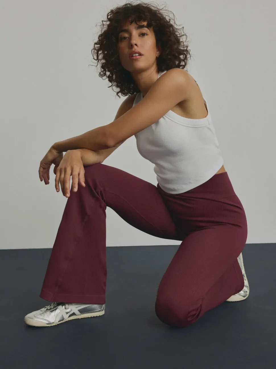 Bordeauxrood - Geribbelde kickflare leggings