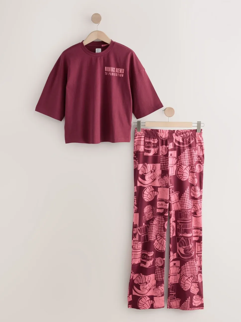 Bordeauxrood - Katoenen pyjama met korte mouw