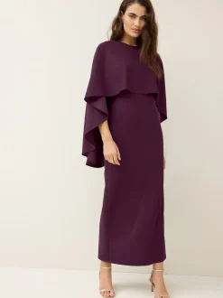 Bordeauxrood - Lange jurk met cape