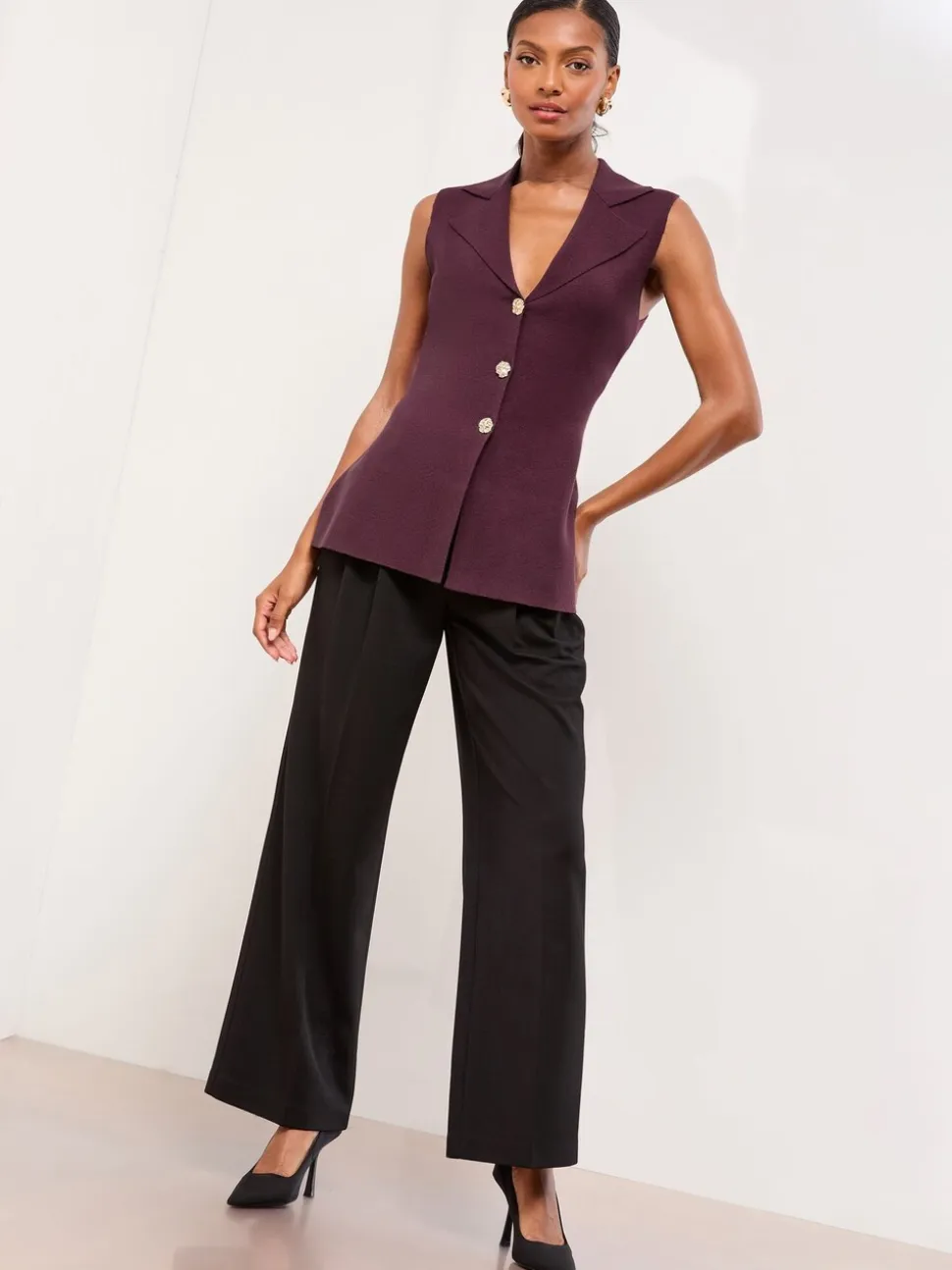 Bordeauxrood - Lipsy Collared V-Neck Sleeveless Knit Waistcoat