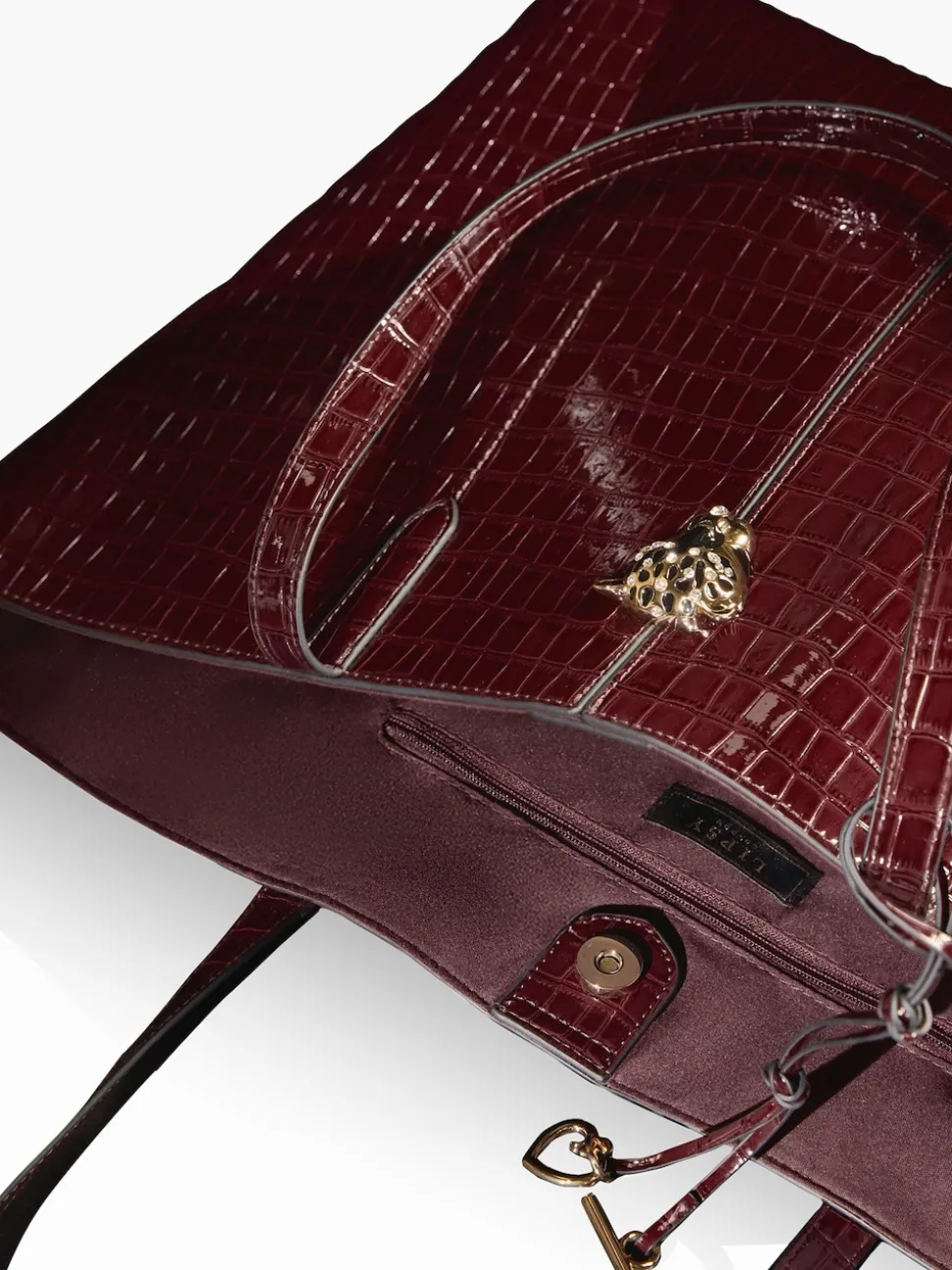 Bordeauxrood - Lipsy Croc Effect Shopper Tote Bag