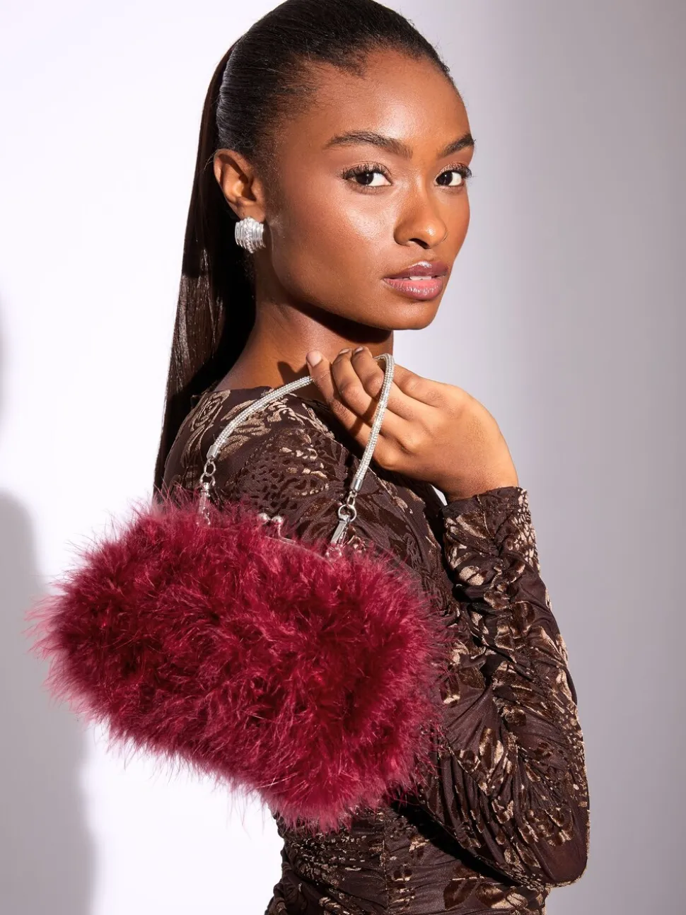 Bordeauxrood - Lipsy Feather Top Handle Clutch Bag