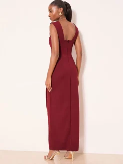 Bordeauxrood - Lipsy Square Neck Short Sleeve Ruched Maxi Dress