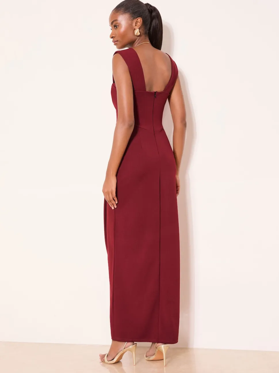 Bordeauxrood - Lipsy Square Neck Short Sleeve Ruched Maxi Dress