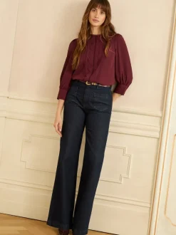 Bordeauxrood - Love & Roses 3/4 Sleeve Scallop Detail Blouse