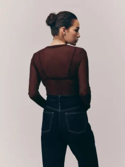Bordeauxrood - Mesh shirt met lange mouwen