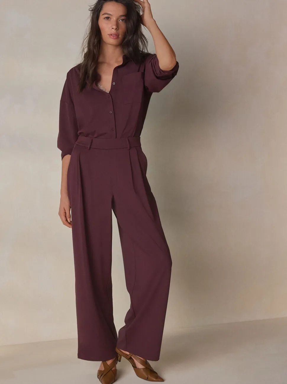 Bordeauxrood - N. Premium Wide Leg Tailored Jersey Trousers