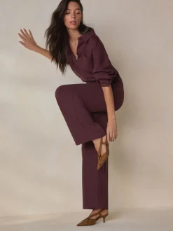 Bordeauxrood - N. Premium Wide Leg Tailored Jersey Trousers