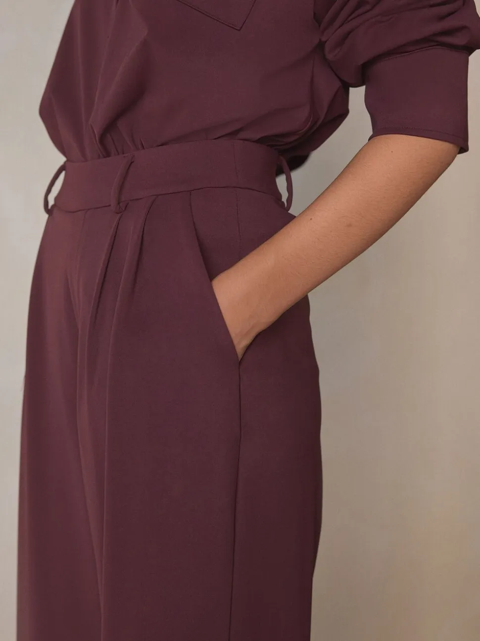 Bordeauxrood - N. Premium Wide Leg Tailored Jersey Trousers