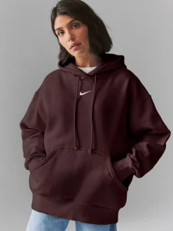 Bordeauxrood - Nike oversized mini sportkleding Phoenix fleece swoosh pullover met hoodie