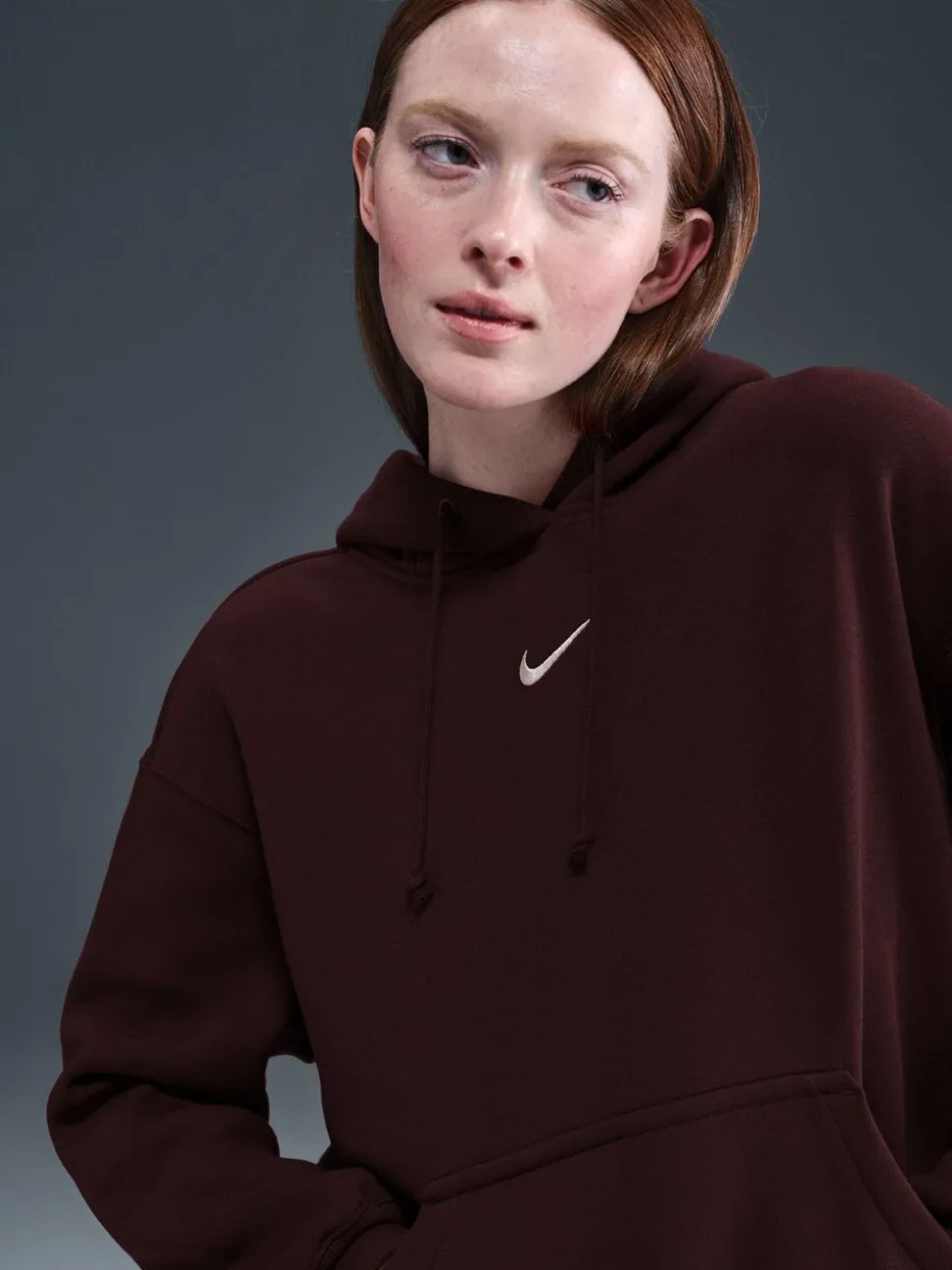Bordeauxrood - Nike oversized mini sportkleding Phoenix fleece swoosh pullover met hoodie