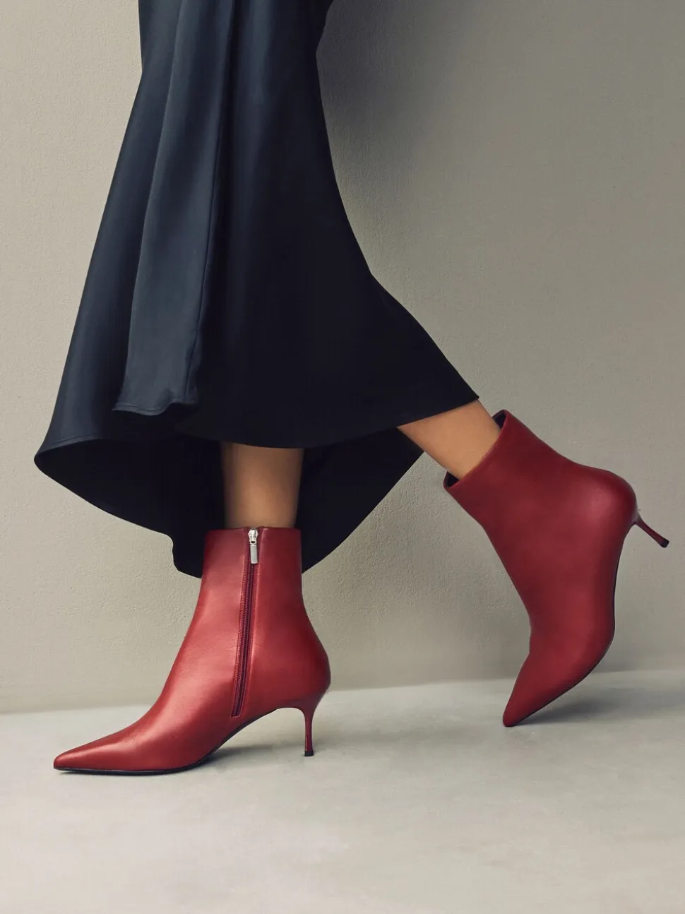 Bordeauxrood - Pointed Toe Skinny Heeled Ankle Boots